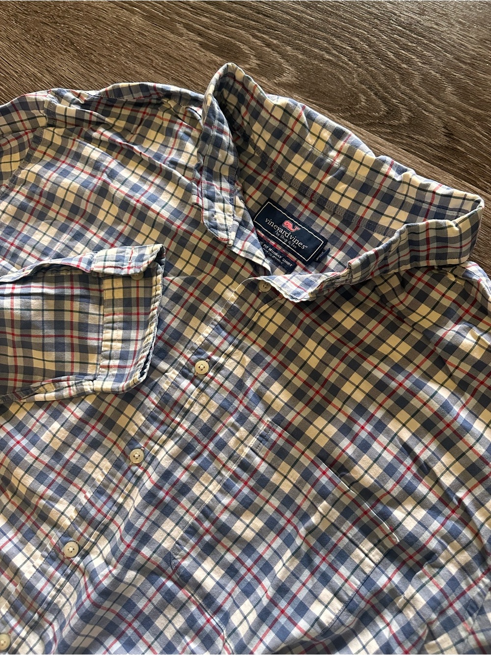 Vineyard Vines Classic Fit Murray Blue Plaid Stretch Long Sleeve Shirt 2XB Men’s